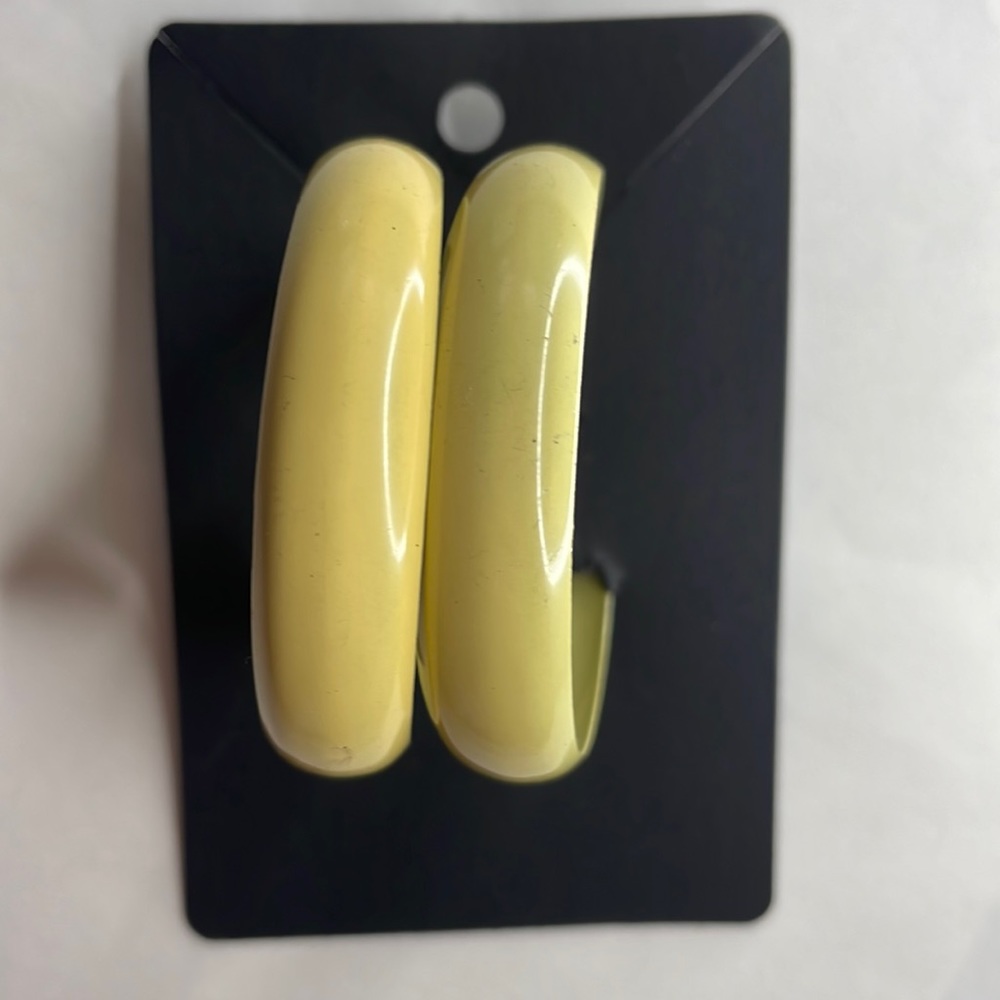 Vintage large yellow ceramic painted hoop earrings